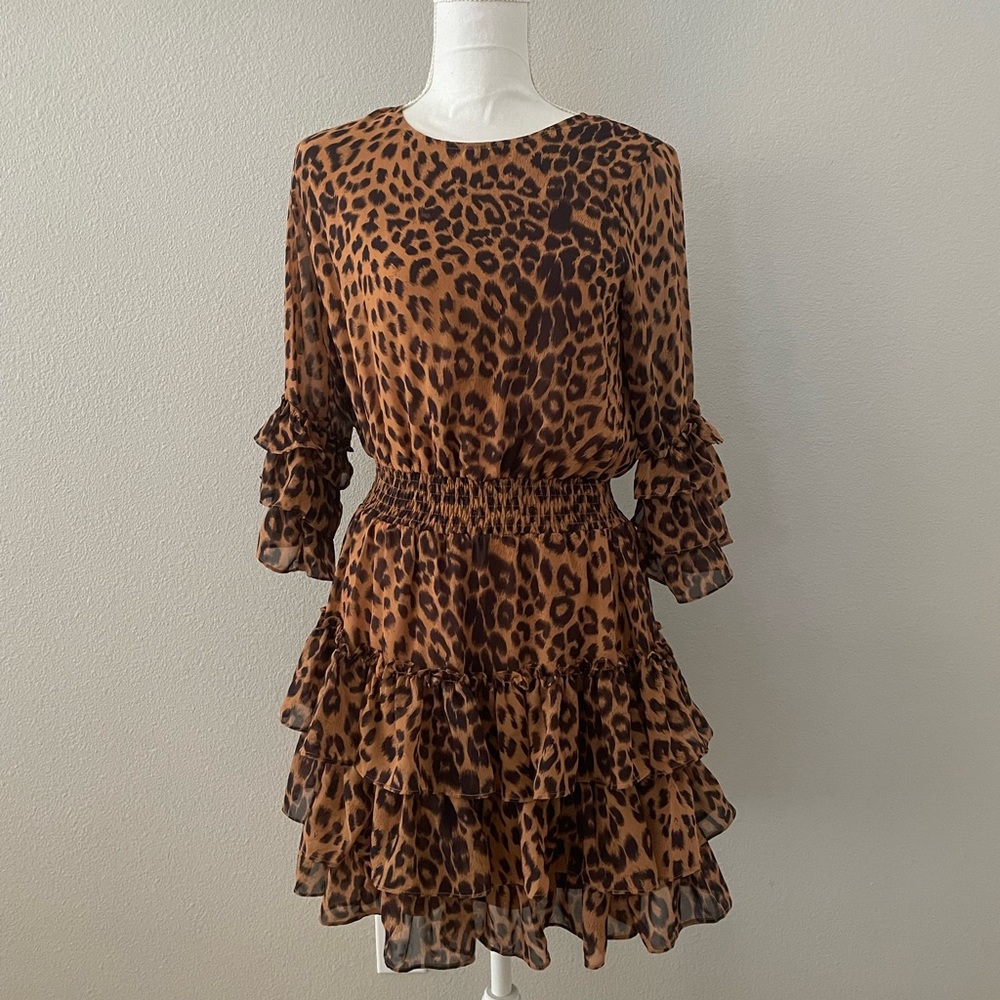 *NWOT* Ruffled boutique leopard chiffon dress. Size small.